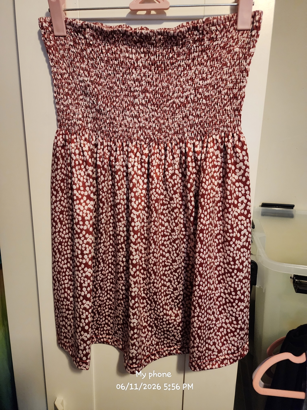 Smocked Waist Red Dot Print Midi Skirt